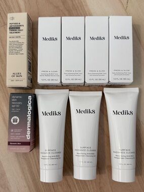 Allies of Skin Peptides treatment, 4x Medik8 Press&Glow, 3x Surface cleanser